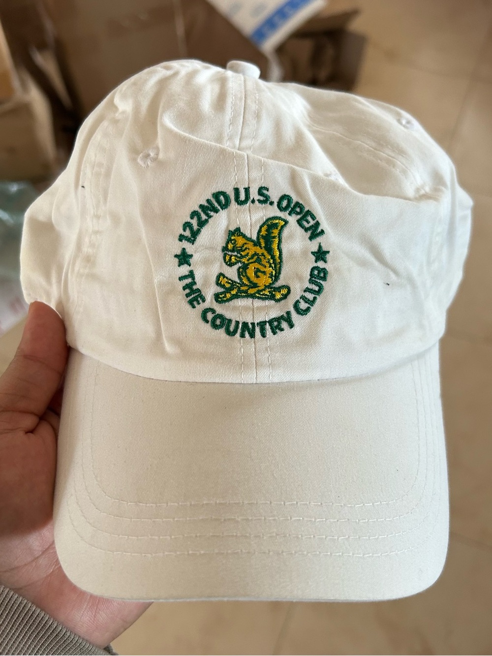 122nd us open country club White Baseball Cap with Green & Yellow Embroidery #96